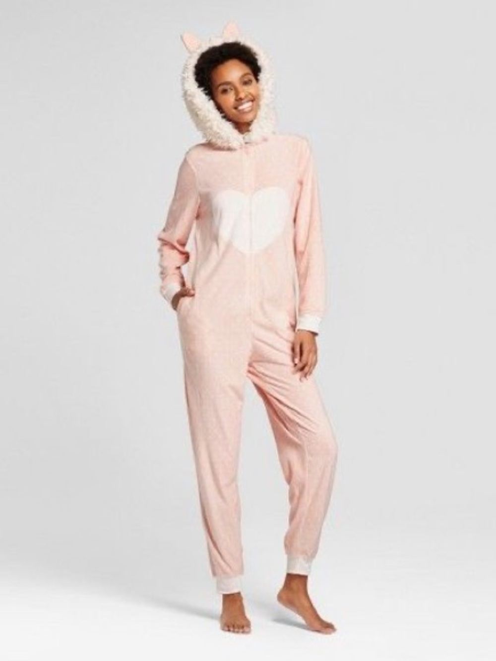 Xhilaration Llama Onesie Costume Pajama Sleepwear Pink White Womens Size Large